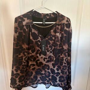 Women's Leopard Print Blouse - Brown